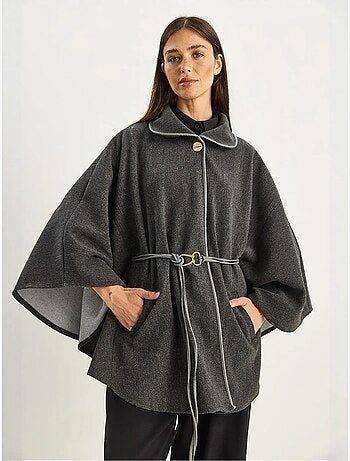 Abrigo extragrande de mezcla de lana texturizada con cuello de chaqueta lucci