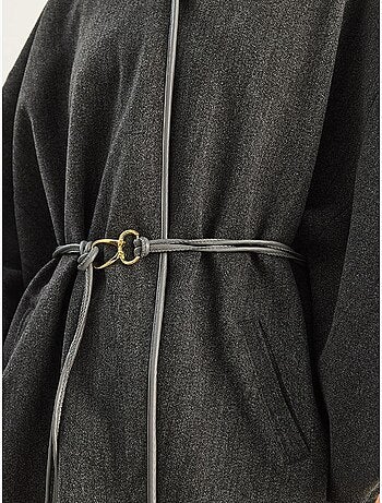 Abrigo extragrande de mezcla de lana texturizada con cuello de chaqueta lucci