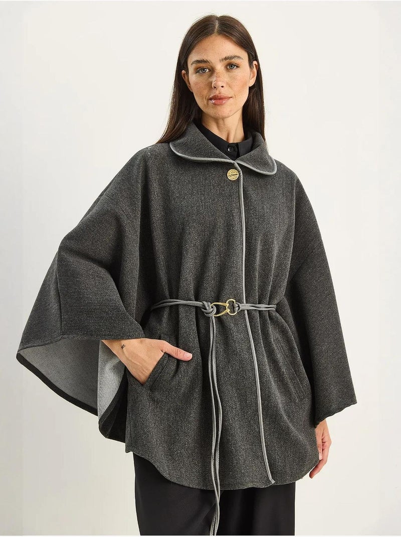 Abrigo extragrande de mezcla de lana texturizada con cuello de chaqueta lucci Gris negro - Kiabi