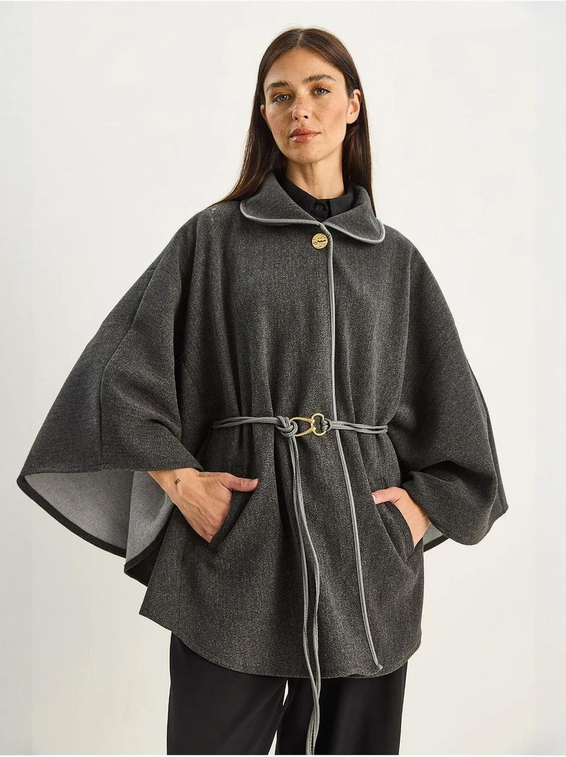 Abrigo extragrande de mezcla de lana texturizada con cuello de chaqueta lucci Gris negro - Kiabi
