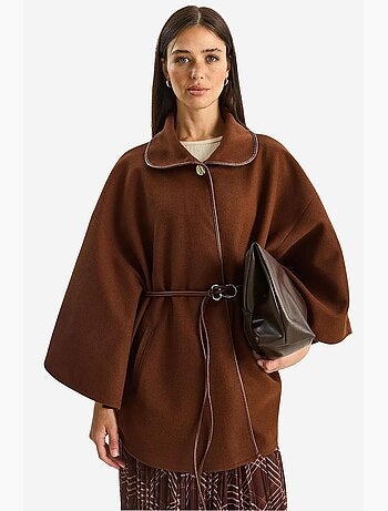 Abrigo extragrande de mezcla de lana texturizada con cuello de chaqueta lucci