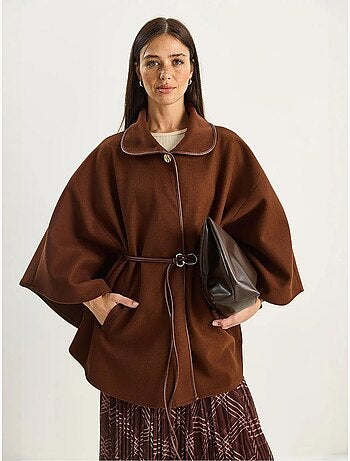 Abrigo extragrande de mezcla de lana texturizada con cuello de chaqueta lucci