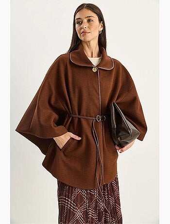 Abrigo extragrande de mezcla de lana texturizada con cuello de chaqueta lucci