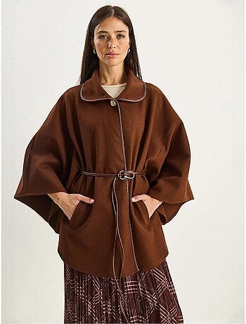 Abrigo extragrande de mezcla de lana texturizada con cuello de chaqueta lucci