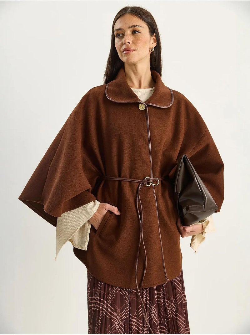Abrigo extragrande de mezcla de lana texturizada con cuello de chaqueta lucci Marrón chocolate - Kiabi