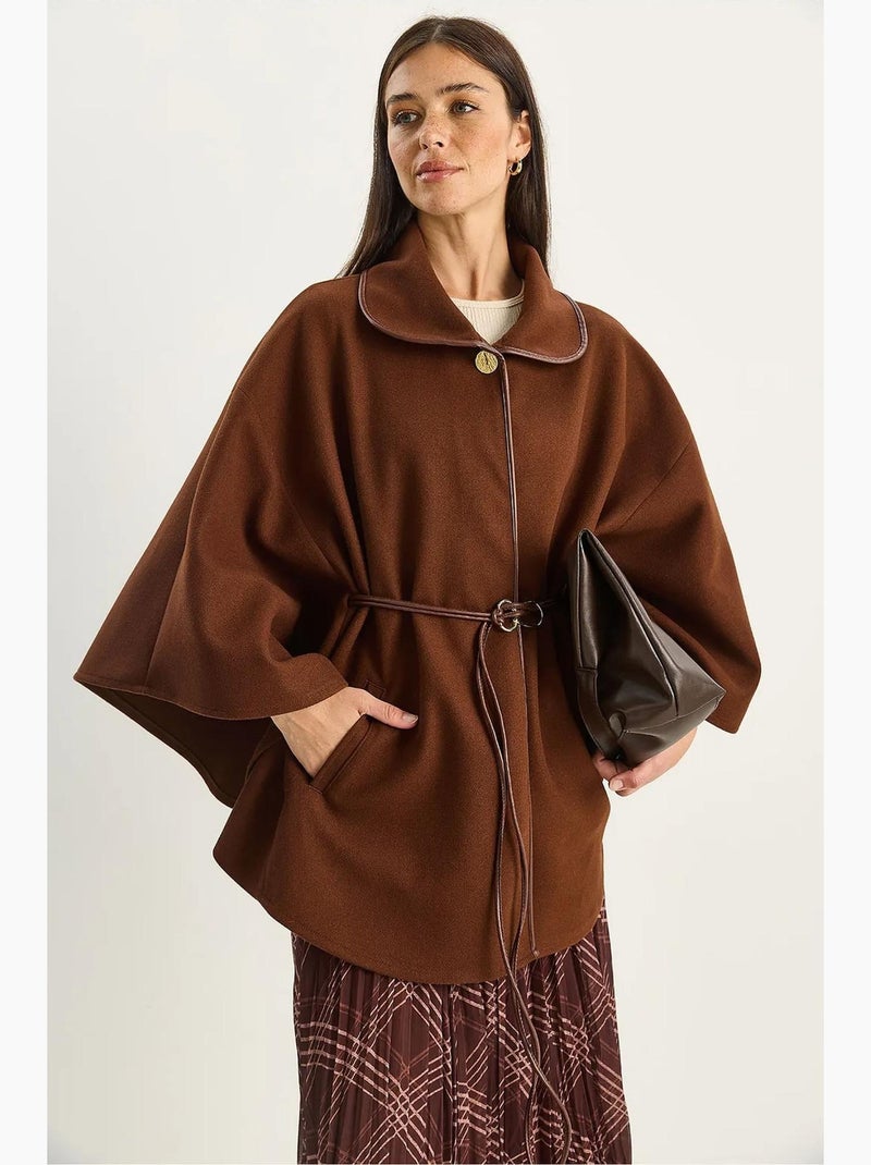Abrigo extragrande de mezcla de lana texturizada con cuello de chaqueta lucci Marrón chocolate - Kiabi