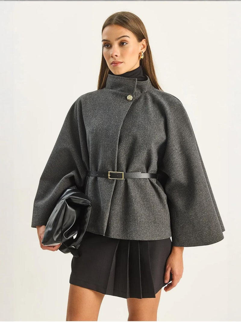 Abrigo extragrande de mezcla de lana texturizada lucci Gris negro - Kiabi