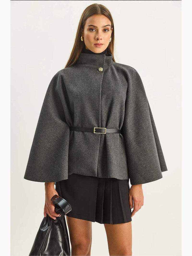 Abrigo extragrande de mezcla de lana texturizada lucci Gris negro - Kiabi