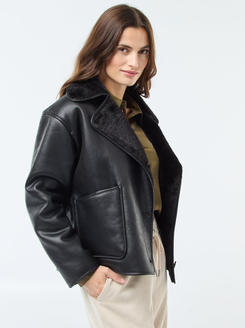 Abrigo forrado estilo aviador Negro - Kiabi