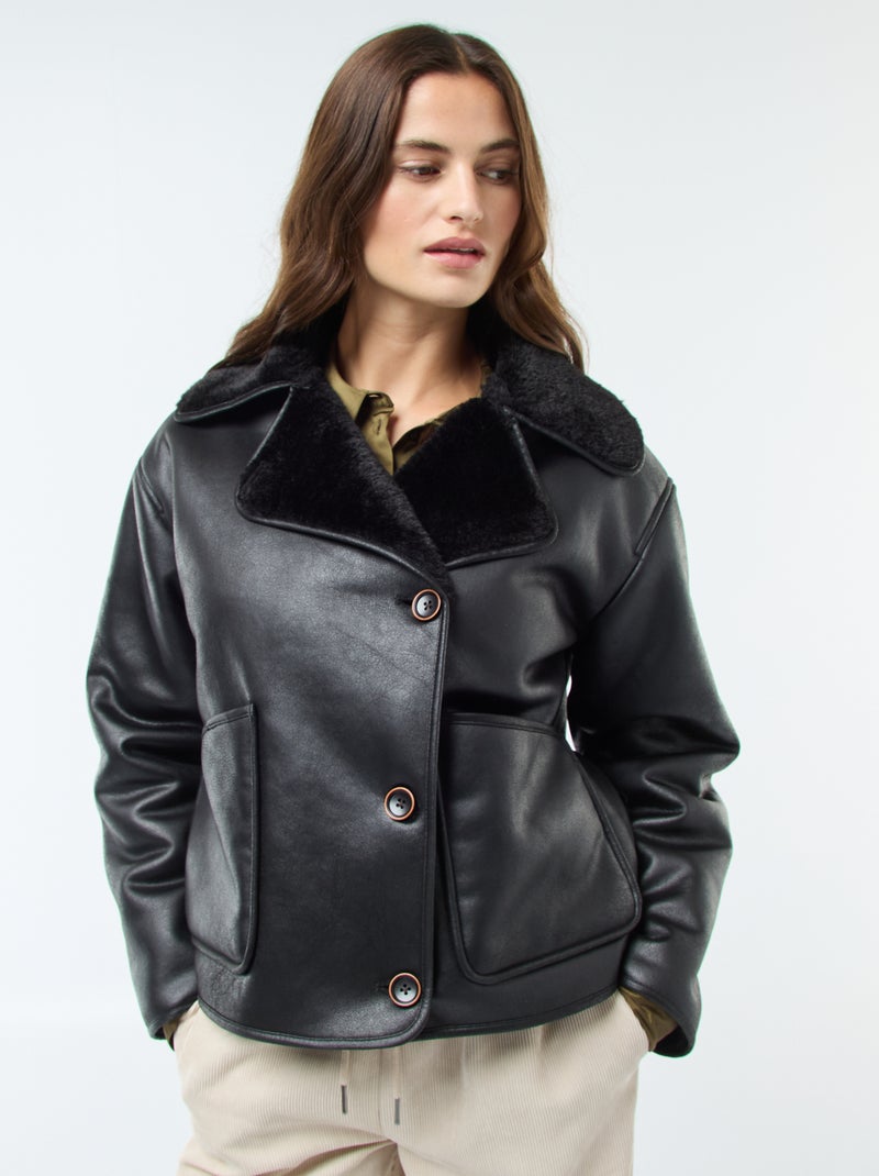 Abrigo forrado estilo aviador Negro - Kiabi