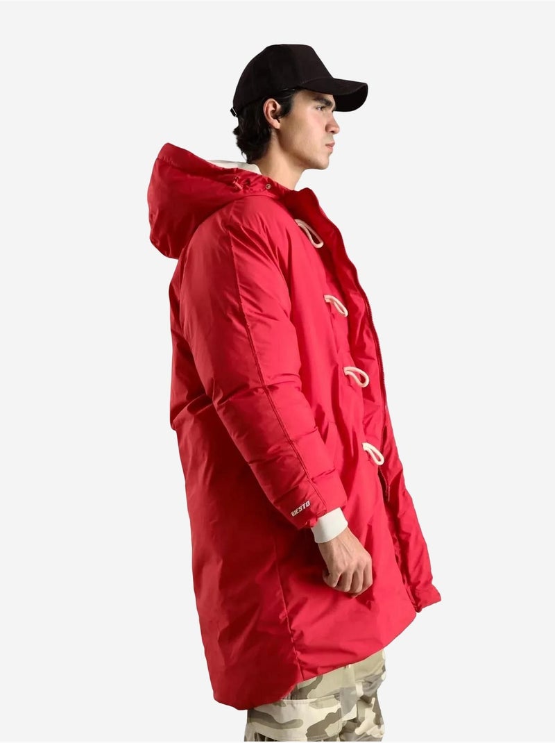 Abrigo largo acolchado con capucha y bolsillos giesto Rojo - Kiabi