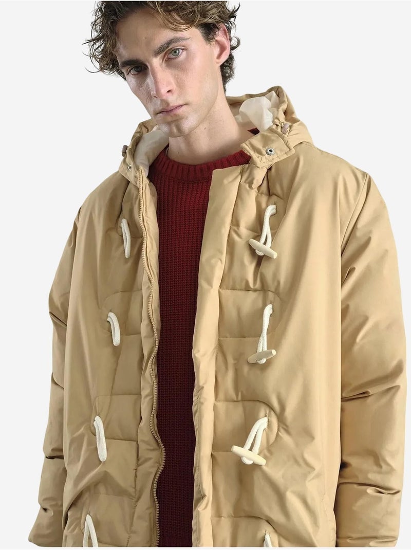 Abrigo largo acolchado con capucha y bolsillos para hombre de giesto Beige arcilla - Kiabi