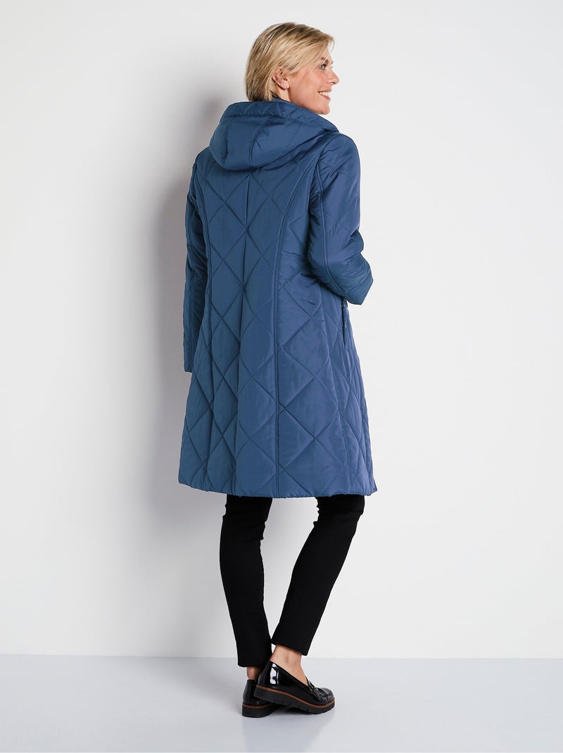 Abrigo largo acolchado de invierno con capucha. - Afibel Azul - Kiabi
