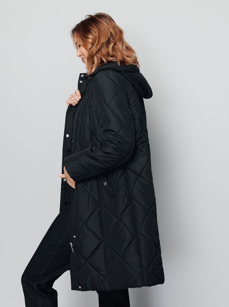 Abrigo largo acolchado de invierno con capucha. - Afibel Negro - Kiabi