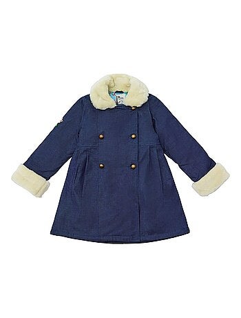 Abrigo Largo Azul Marino de Denim para Niña | Cuello de Pelo Sintético | ANOUSHKA