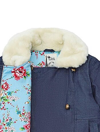 Abrigo Largo Azul Marino de Denim para Niña | Cuello de Pelo Sintético | ANOUSHKA