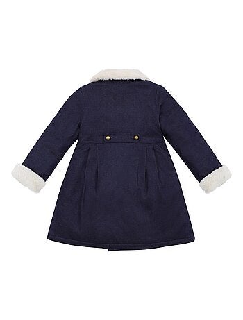 Abrigo Largo Azul Marino de Denim para Niña | Cuello de Pelo Sintético | ANOUSHKA