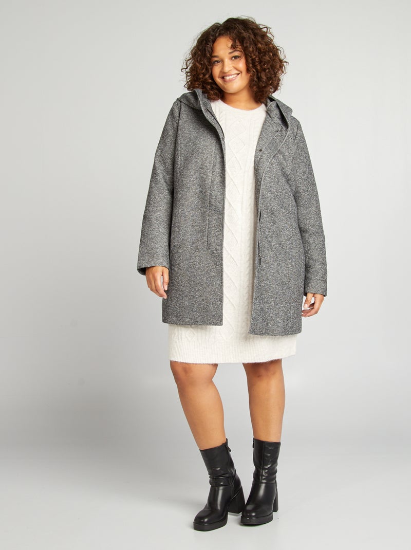 Abrigo largo con capucha Gris - Kiabi