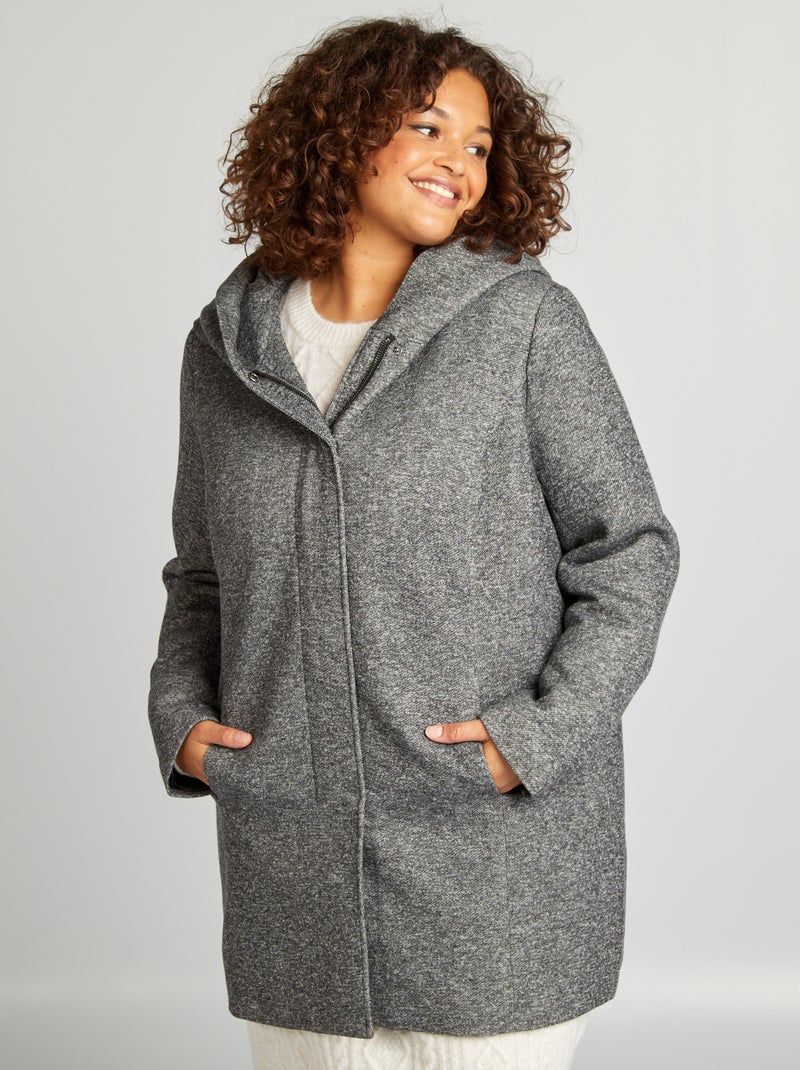 Abrigo largo con capucha Gris - Kiabi
