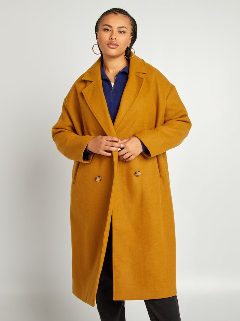 Abrigo largo con doble botonadura MARRON - Kiabi