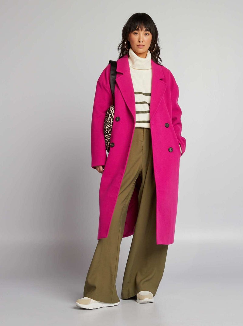 Abrigo largo con doble hilera de botones Rosa - Kiabi