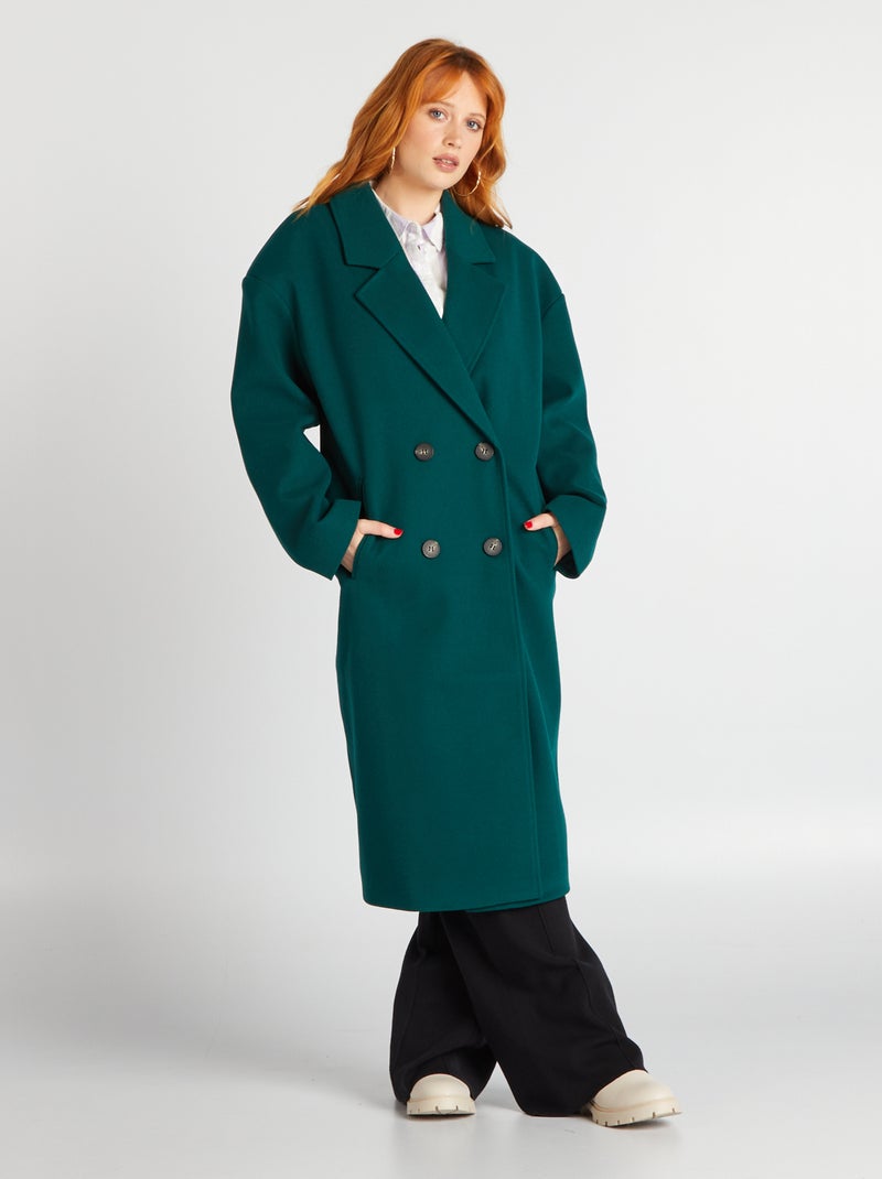 Abrigo largo con doble hilera de botones Verde - Kiabi