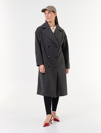 Abrigo largo con efecto lana y cuello sastre