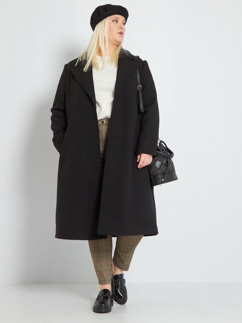 Abrigo largo con lana Negro - Kiabi