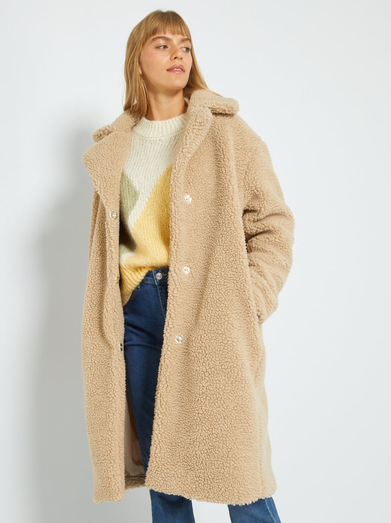 Abrigo largo de borreguito 'JDY' BEIGE - Kiabi