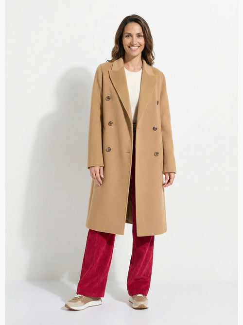 Abrigo largo de lana con cuello sastre - Afibel - Kiabi