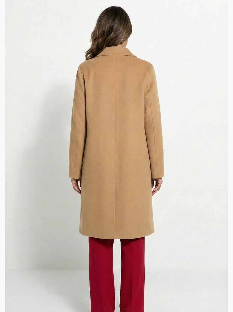 Abrigo largo de lana con cuello sastre - Afibel Camel - Kiabi