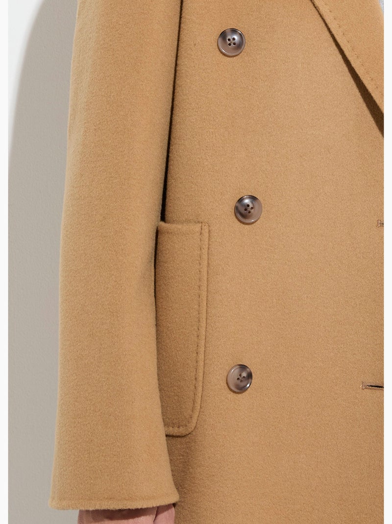 Abrigo largo de lana con cuello sastre - Afibel Camel - Kiabi