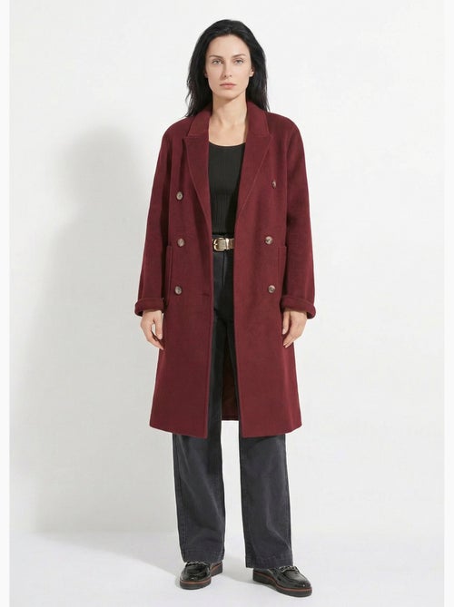Abrigo largo de lana con cuello sastre - Afibel - Kiabi