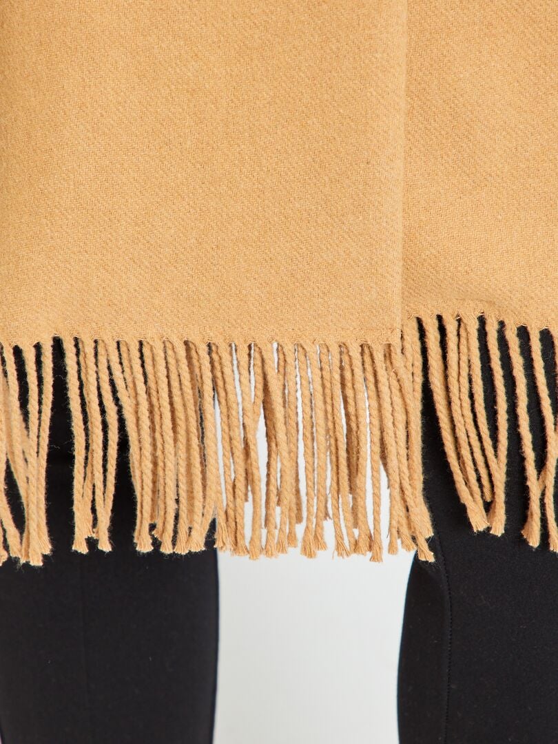 Abrigo largo de lana sintética con flecos MARRON - Kiabi
