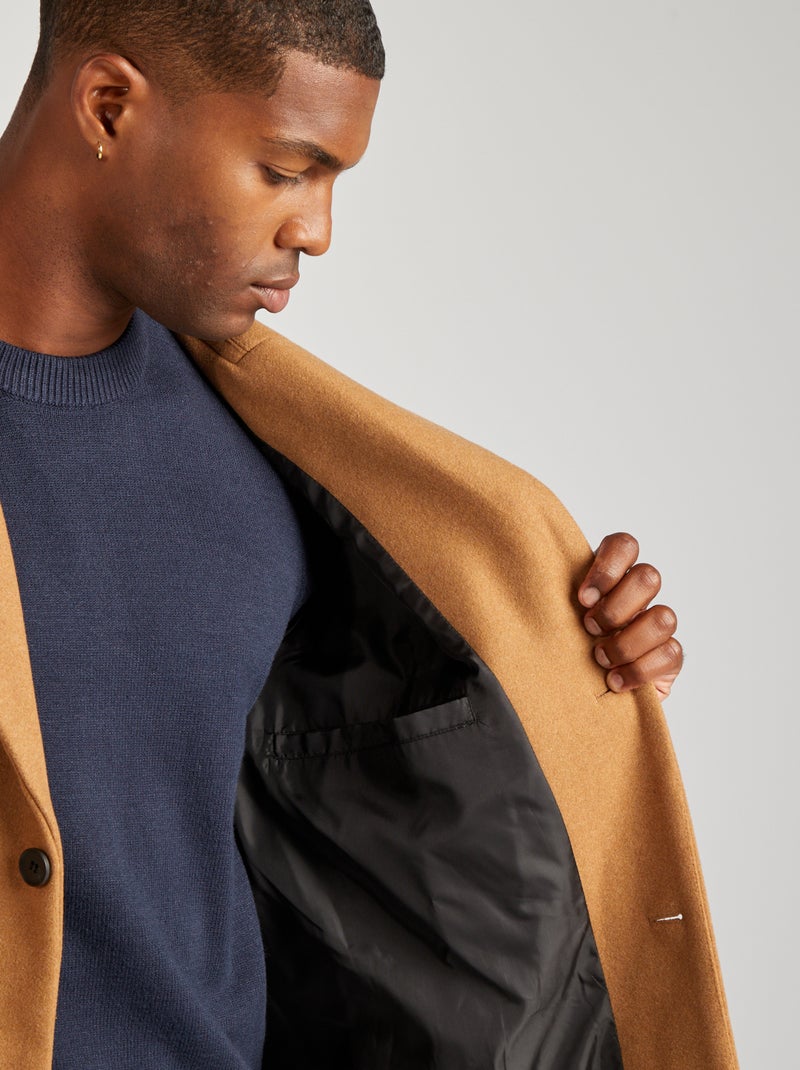 Abrigo largo de mezcla de lana MARRON - Kiabi