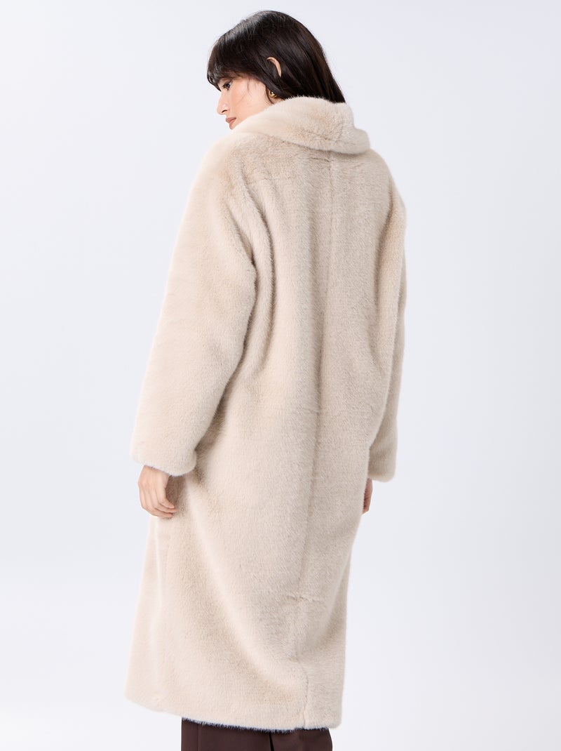 Abrigo largo de piel sintética Beige - Kiabi