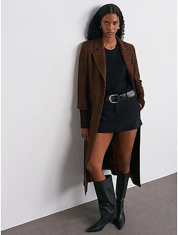 Abrigo largo de tweed texturizado