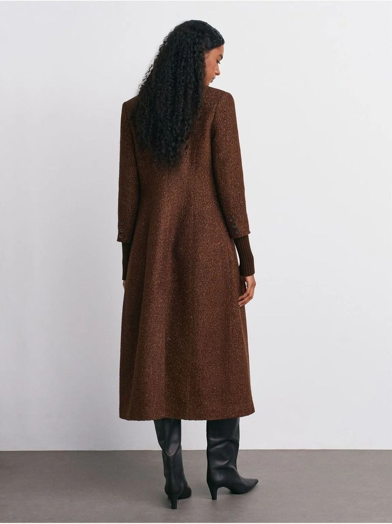 Abrigo largo de tweed texturizado Marrón - Kiabi