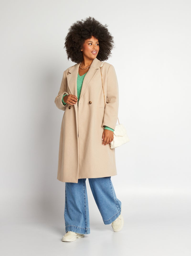 Abrigo largo efecto lana beige - Kiabi