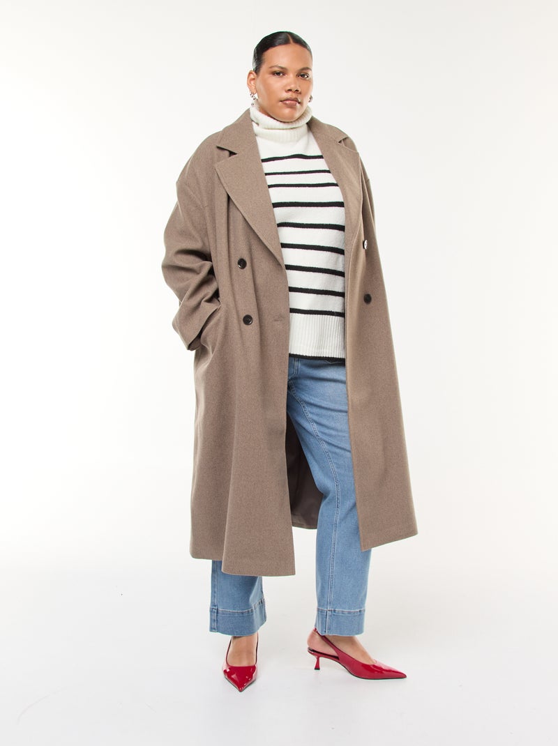 Abrigo largo efecto lana con 2 bolsillos con solapa Beige - Kiabi