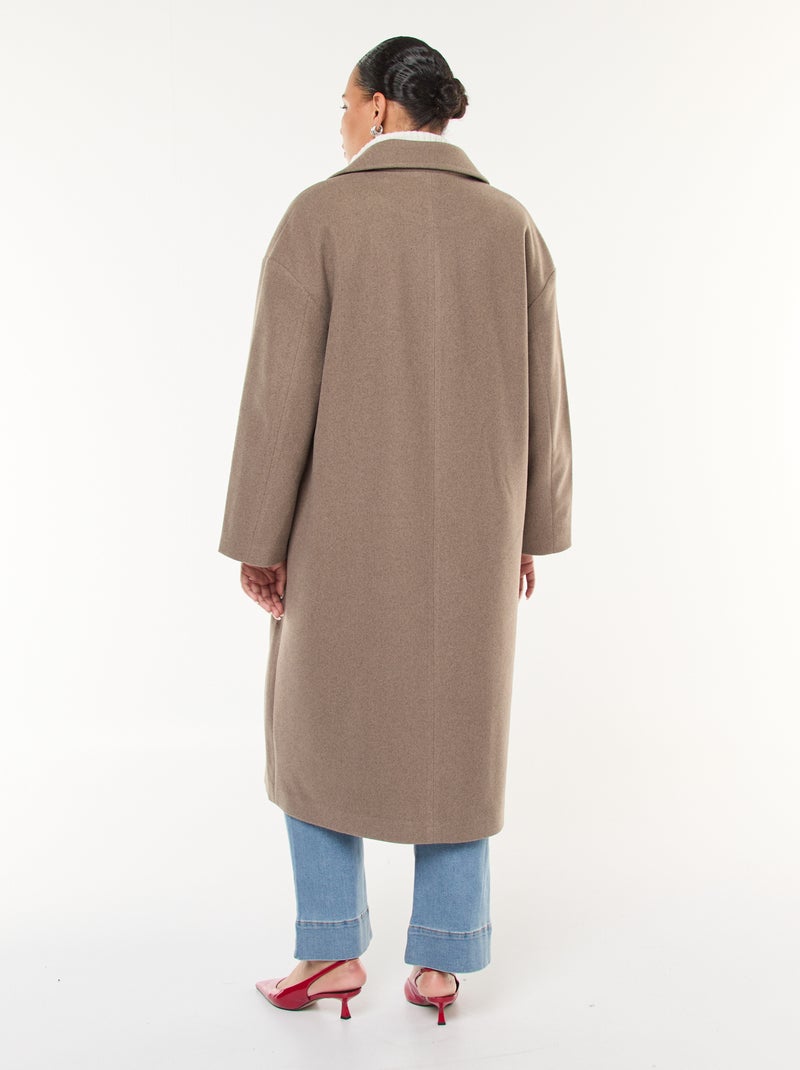 Abrigo largo efecto lana con 2 bolsillos con solapa Beige - Kiabi