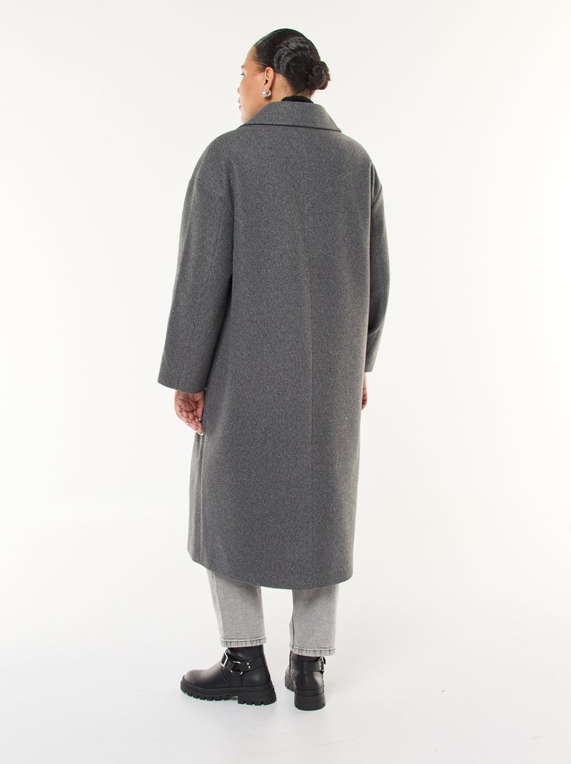 Abrigo largo efecto lana con 2 bolsillos con solapa Gris - Kiabi