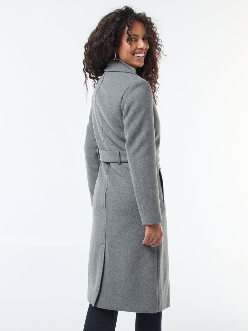 Abrigo largo estilo lanero con cinturón Gris - Kiabi
