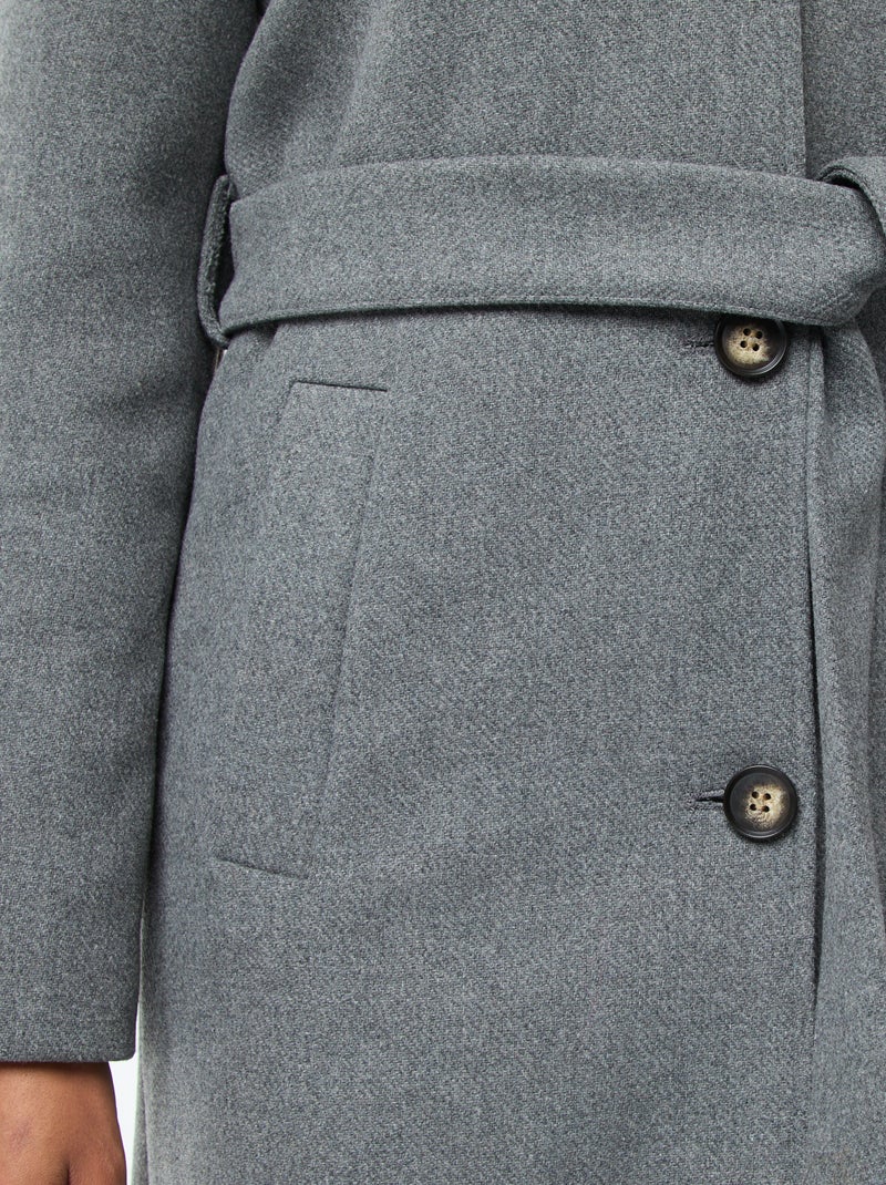 Abrigo largo estilo lanero con cinturón Gris - Kiabi
