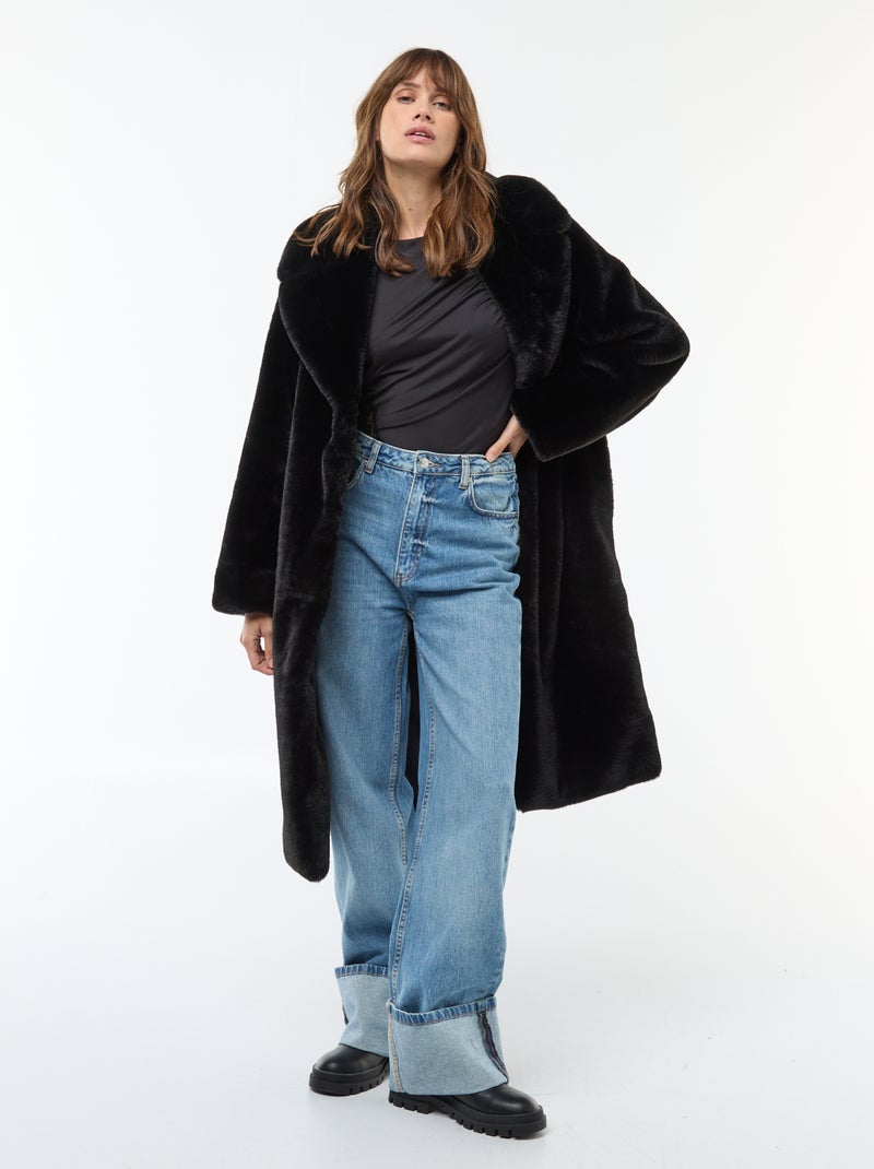 Abrigo largo imitación piel Negro - Kiabi