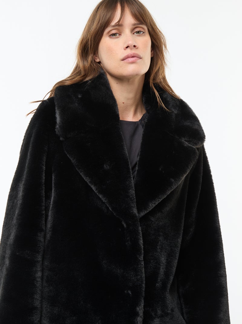 Abrigo largo imitación piel Negro - Kiabi