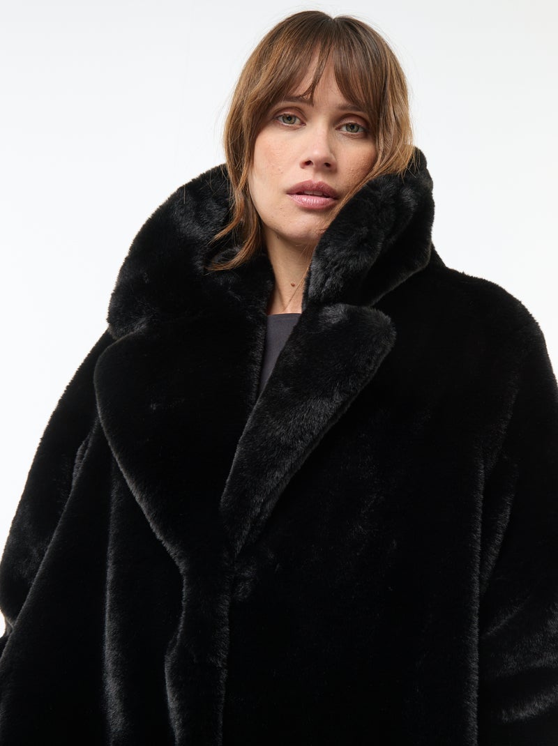 Abrigo largo imitación piel Negro - Kiabi