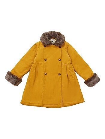 Abrigo Largo para Niña | Terciopelo Amarillo | Cuello de Pelo Sintético | ANOUSHKA