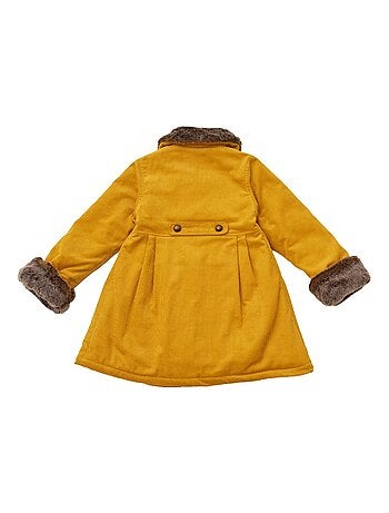 Abrigo Largo para Niña | Terciopelo Amarillo | Cuello de Pelo Sintético | ANOUSHKA