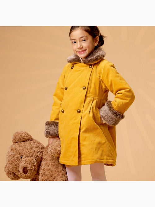 Abrigo Largo para Niña | Terciopelo Amarillo | Cuello de Pelo Sintético | ANOUSHKA - Kiabi